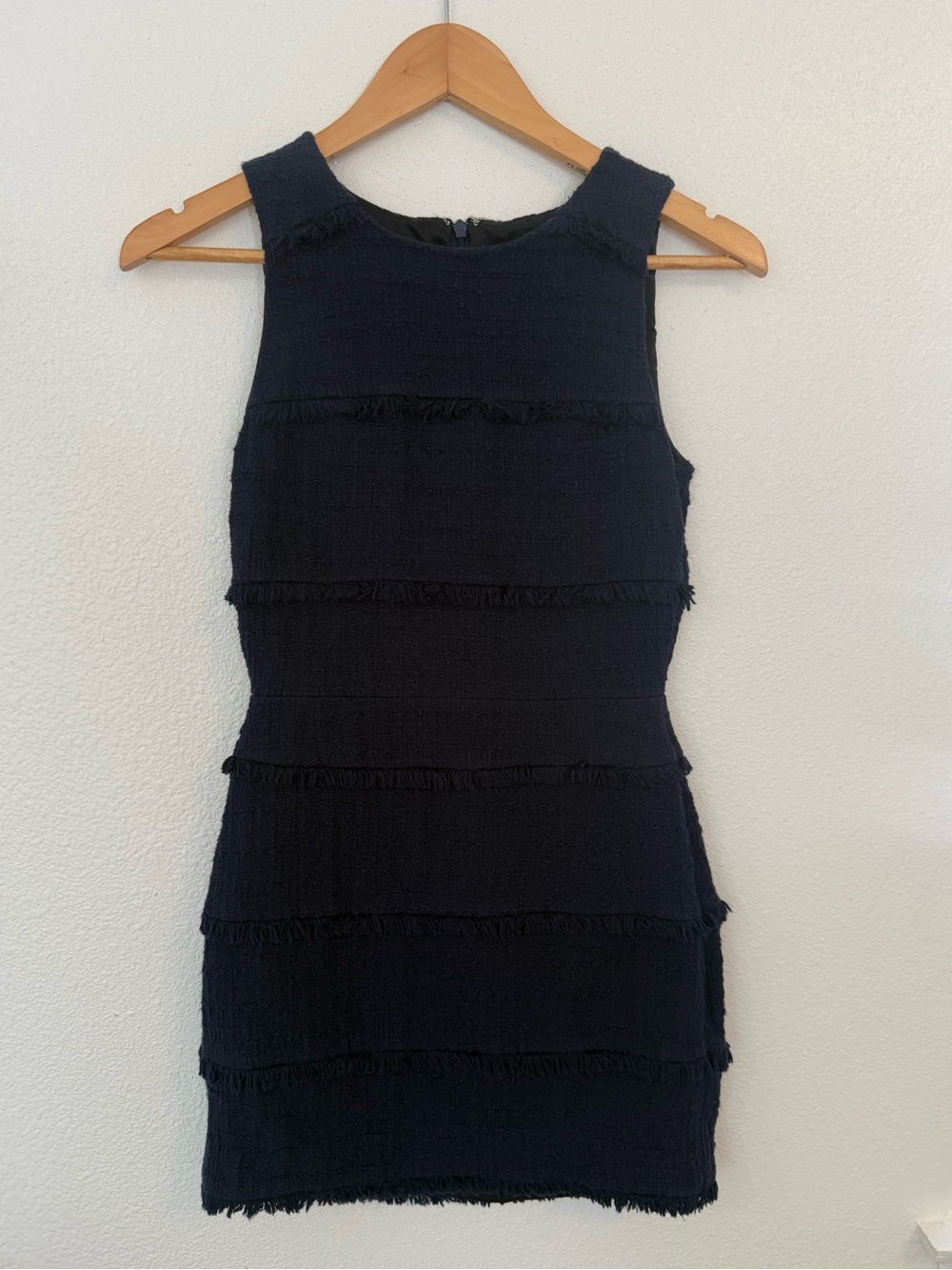 J.Crew Navy Shift Dress Fringe Trim Sleeveless Sz 0